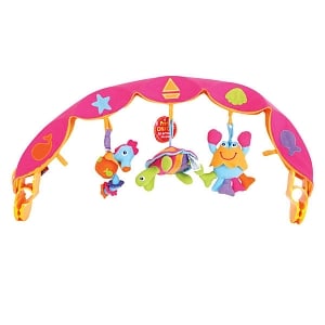 (381)Детская дуга музыкальная с 3 игрушками розовая